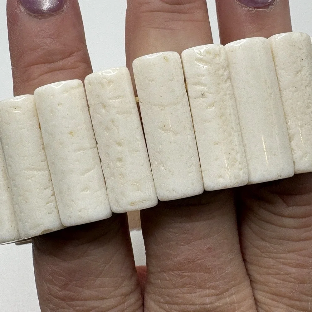 Vintage White Sponge Coral Stretch Bracelet Heavy Chunky 7